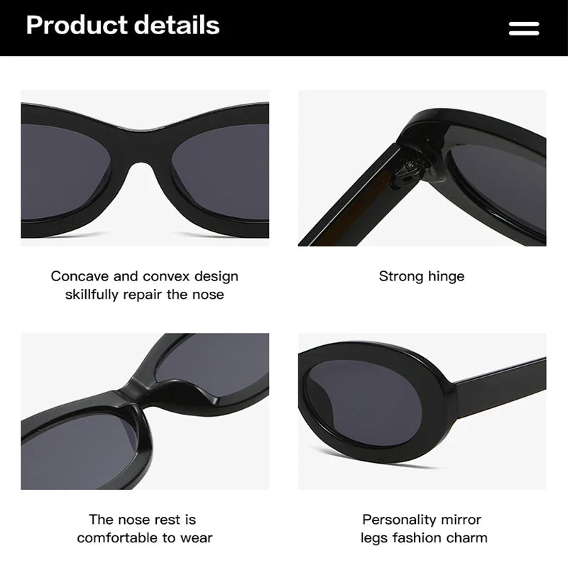 Small Oval Sunglasses for Women Men Cateye Frame Sun Glasses Fashion Gradient Punk Brand Designer Shades Uv400 2024 Gafas De Sol