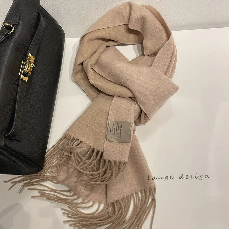 High-quality Australian Wool 100% Solid Color Women's Scarves Autumn and Winter Warm Men's Cashmere Shawl Wrap