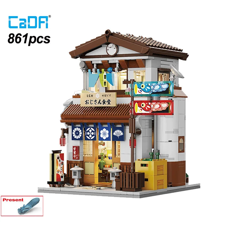 Cada LED City Japanese Style Canteen House Architecture Building Blocks Late Night Canteen Figures Bricks Toys for Kid Gifts