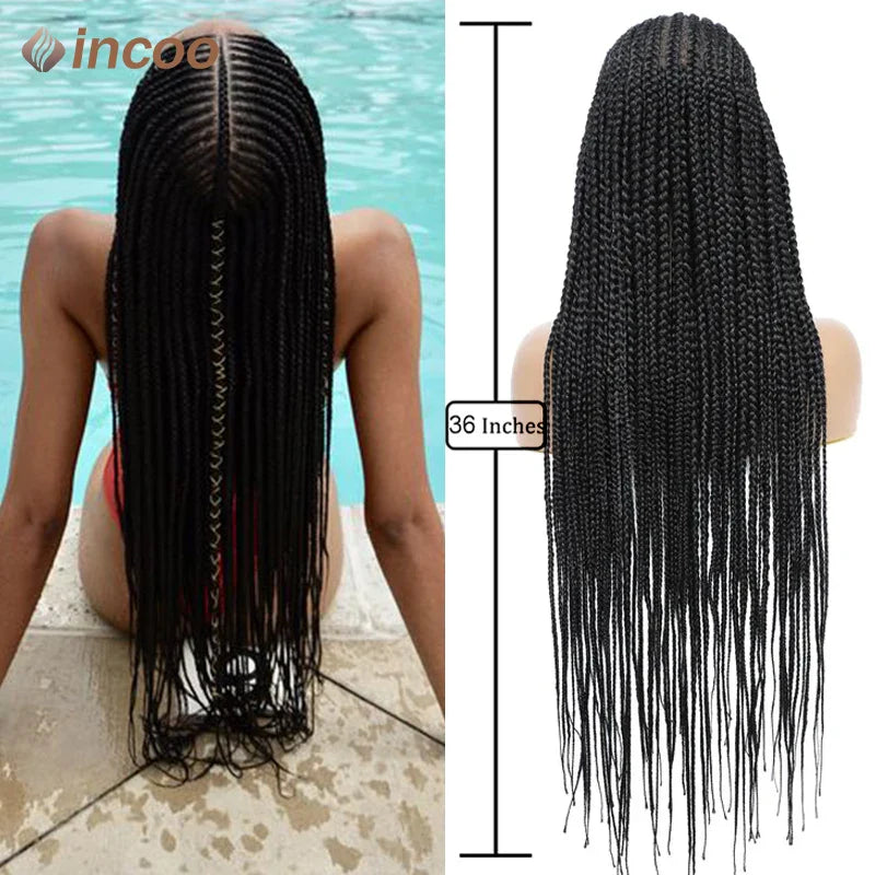 36 Inch Braid Wigs Lace Front Wig Cornrow Braided Wigs Box Braids 13x8 Lace Frontal Wig for Woman Synthetic Lace Wig Baby Hair