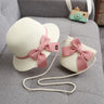 2pcs Set Summer Straw Hat With Bag For Girls Casual Bowknot Sunhat Children Protection Visor Caps Outdoor Beach Bucket Hat