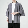 Men's Japanese Kimono Cardigan Loose Cotton Linen 3/4 Sleeve Open Front Casual Summer Shirt Jackets