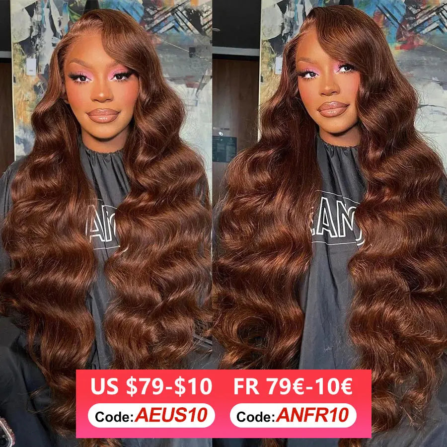 Chocolate Brown Body Wave Lace Front Wigs Human Hair Light Brown 13x4 HD Transparent Lace Frontal Wig Preplucked Brazilian Hair