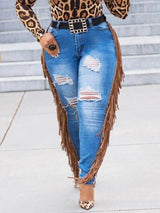 LW Plus Size summer jeans Tassel Design Ripped Jeans skinny Pants Ladies Jeans Y2K Summer High Street Cargo Pants