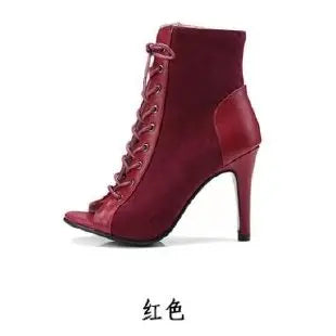 Stiletto High Heels Summer Boots Women Ladies Mesh Net Boots Peep Toe Shoes Woman Cross Tied Nude Ankle Boots