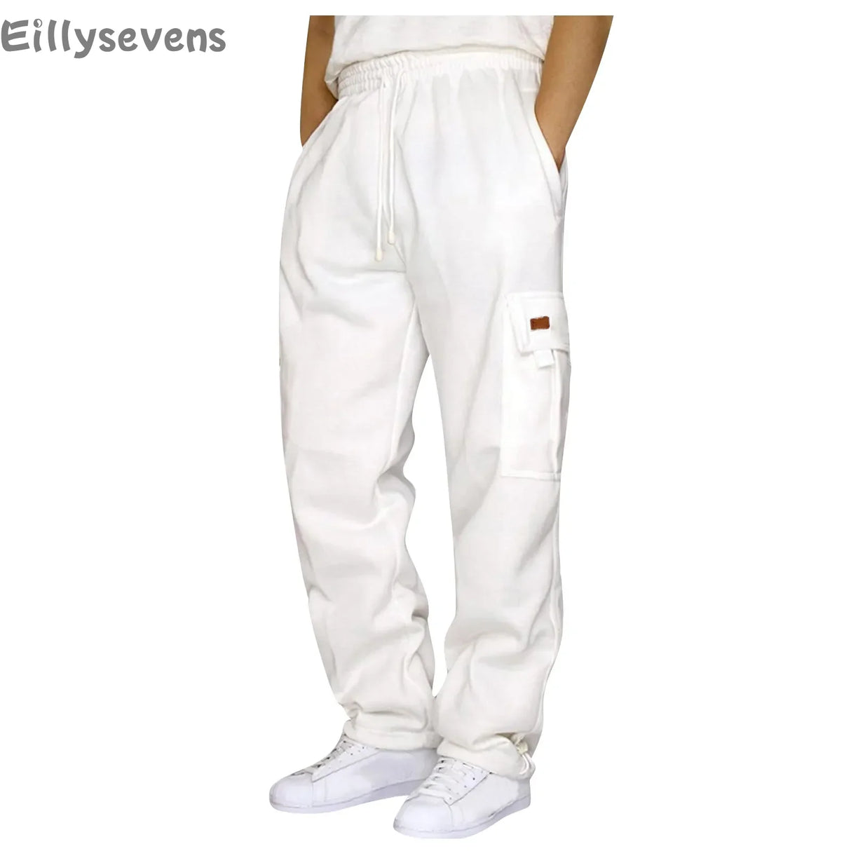 Mens Long cargo pants Solid color 2024 new Fashion sweatpants Drawstring Exercise fitnessBreathable Multi-Pocket Casual trousers