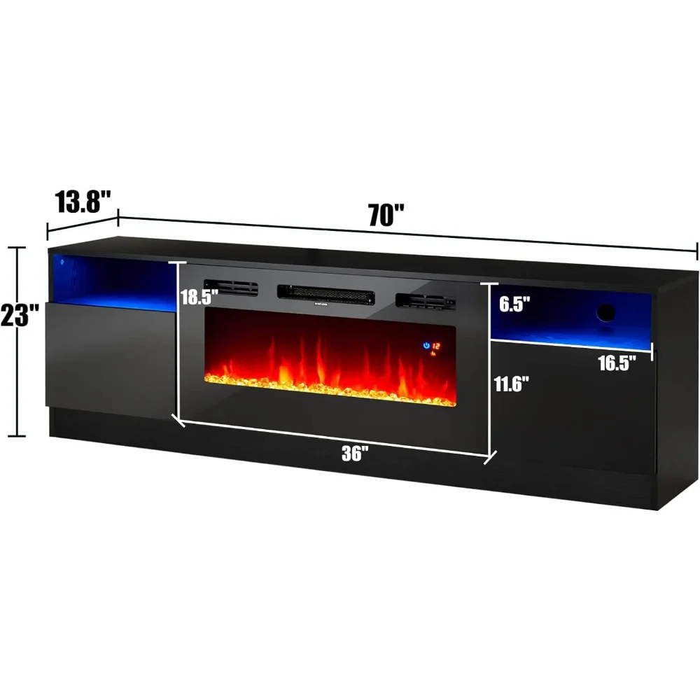 Fireplace TV Stand with 36" Electric Fireplace, LED Light Entertainment Center, Modern Wood Texture Entertainment Stand