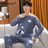 Big Size Autumn New Mens Casual Pajamas Set Cotton Long Sleeve Kawaii Bear Cartoon Printing Sleepwear for Men Pijama for Boy