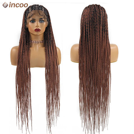 Cornrow Box Braided Wigs 36inch Long jumbo Knotless African Braiding Hair With Baby Hair Synthetic Full Lace Front Wigs Hair Wig