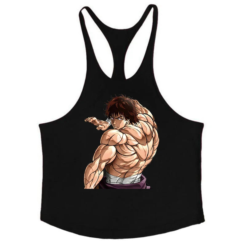 Anime Baki Hanma Stringer Tank Top for Men Cotton Y-Back Vest Tees Tops Muscular Training Undershirt Gym Workout Bodybuilding