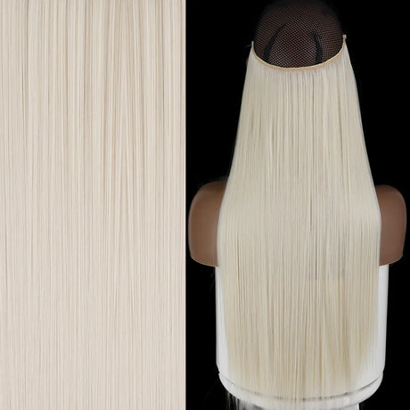 MERISIHAIR Synthetic No Clip Invisible Wire Hair Extensions Straight Black Blonde One Piece False Hairpiece Hair Extension