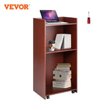 VEVOR Wood Podium 2 x 4 FT Lecterns w/ 4 Rolling Wheels Baffle Plate & Shelf Easy Assembly Walnut for Church Office School Home