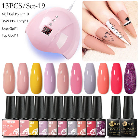 Mtssii  13/16Pcs Gel Nail Polish Set With 36W UV Lamp Dryer Manicure Kit Semi Permanent Soak Off Base Top Coat Nail Art UV Gel