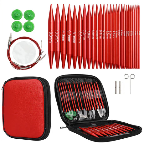 2024 New Circular Knitting Needles Sets Aluminum 26PCS Interchangeable Crochet Needles with Chrysanthemum Case Sewing Accessory