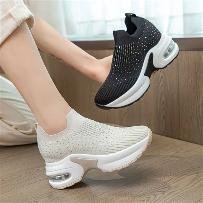 8CM Hidden Heels Platform Sneakers Women Breathable Air Mesh Wedge Sock Shoes Woman 2024 Spring Casual Shoes Zapatos De Mujer