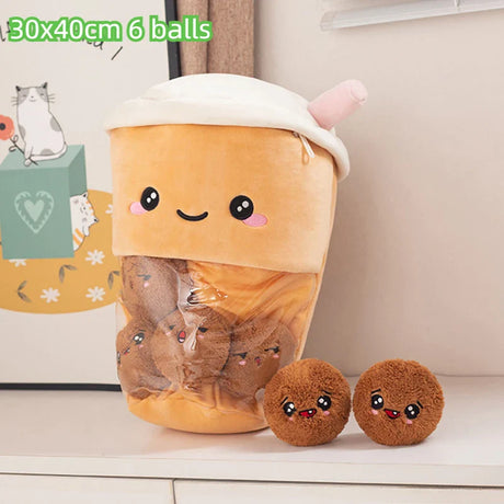 Cartoon Ramen Puff Cookie Bag Bubble Tea Plush Pillow Stuffed Kawaii Animals Axolotl Yellow Duck Bat Bunny Small Balls Candy Bag