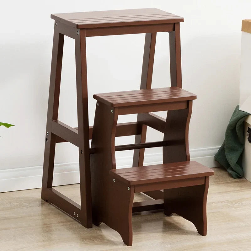 Solid Pine Wood High Stools Kitchen Multifunctional Step Ladder Chair Folding Design Step Stool Strong And Durable Ladder Stool