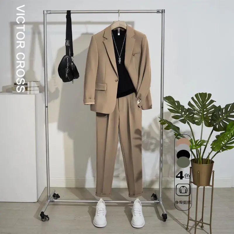 Spring Summer Classic Balzers Pant Suits Men Loose Casual Handsome Jackets Trousers Set Men Tops Bottom Male Clothes