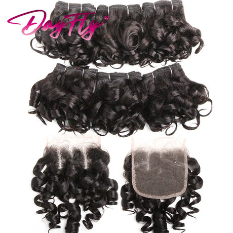 6+1/Lot Brazilian Hair Weaving With Closure Ombre Bouncy Curly Bundles With Closure 4x4 Short Human Hair Bundles And Closure