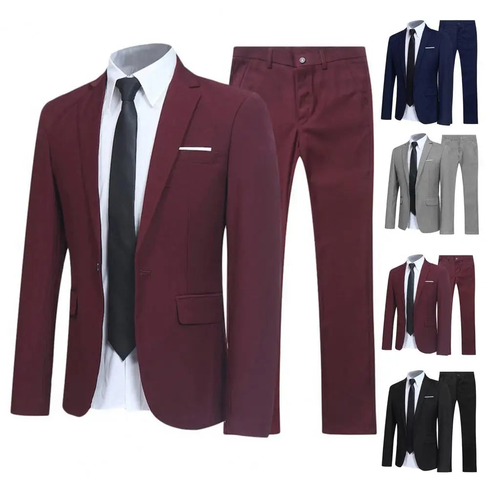 1 Set Trendy Men Blazer Pants British Style Men Suit Set Turndown Collar One Button Lapel Suit Set  Streetwear