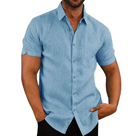 Summer Cotton Linen Shirts for Men Casual Short Sleeved Shirts Blouses Solid Turn-Down Collar Formal Beach Shirts Male Clothing