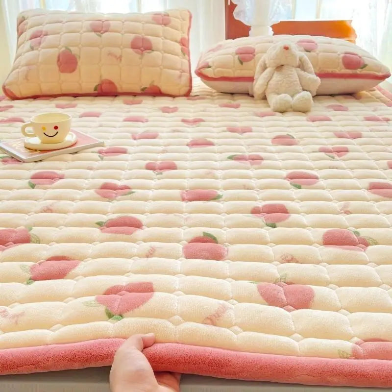 1pc Winter Milk Velvet Thickened Warm Bed Sheet Bedspread Single Double Soft Thin Fold Mattress Toppers Tatami Floor Quilted Mat