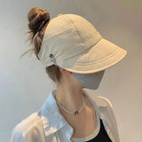 Foldable Wide Brim Ponytail Sun Hat Drawstring Adjustable Cap  Summer Quick-dry Visor Fisherman CapFor Women Beach Hat