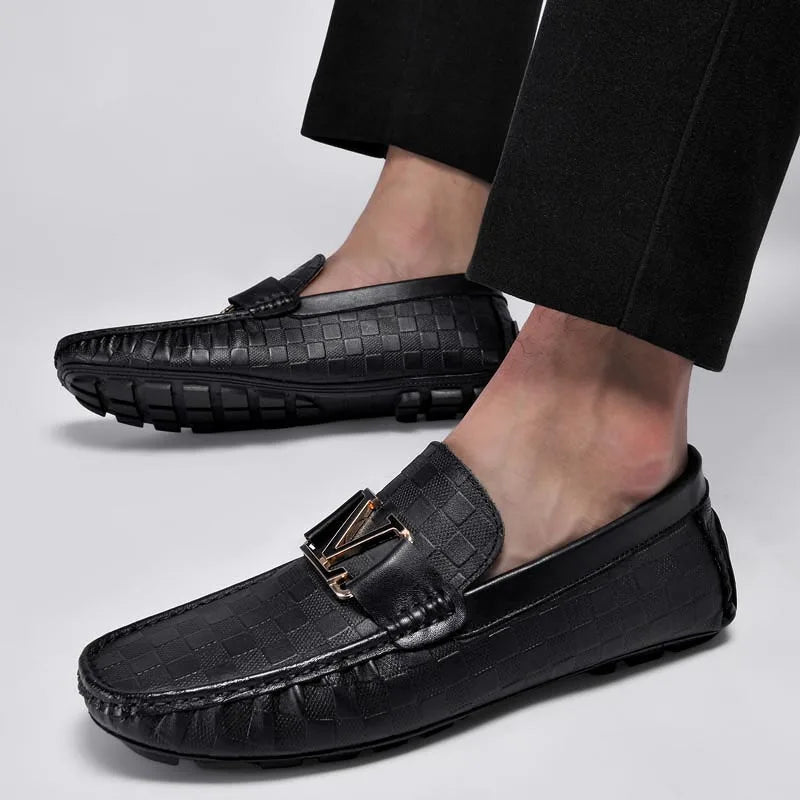 100% Genuine Leather Shoes Crocodile Pattern Men's Loafers Flats Office Moccasins Driving Wedding Business Buckle Strap Slip on