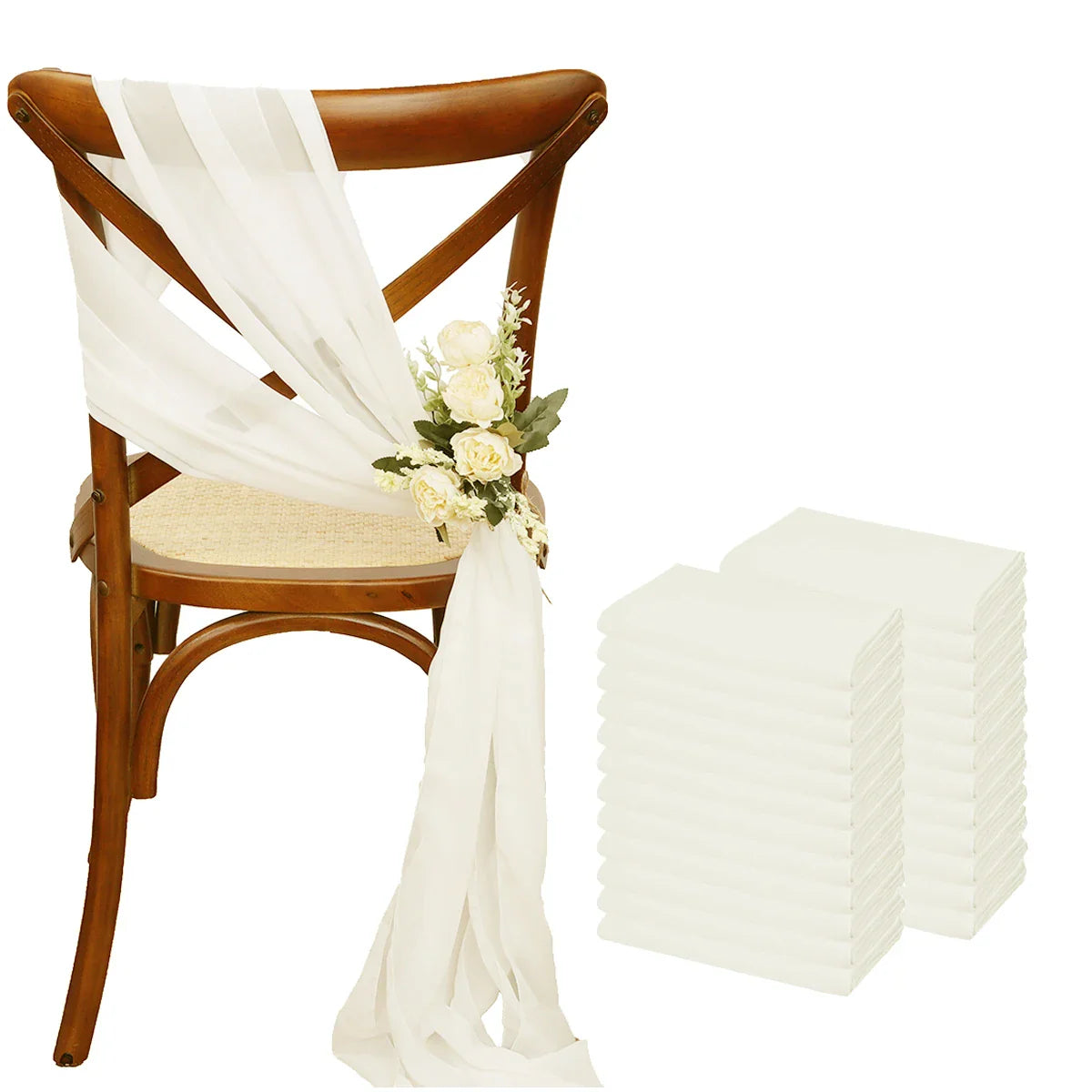 24 Pcs 17x275cm Chiffon Chair Sashes 12 Set Sage green Chair Sash Wedding Chair Covers Ribbon Wedding Party Aisle Chair Decor