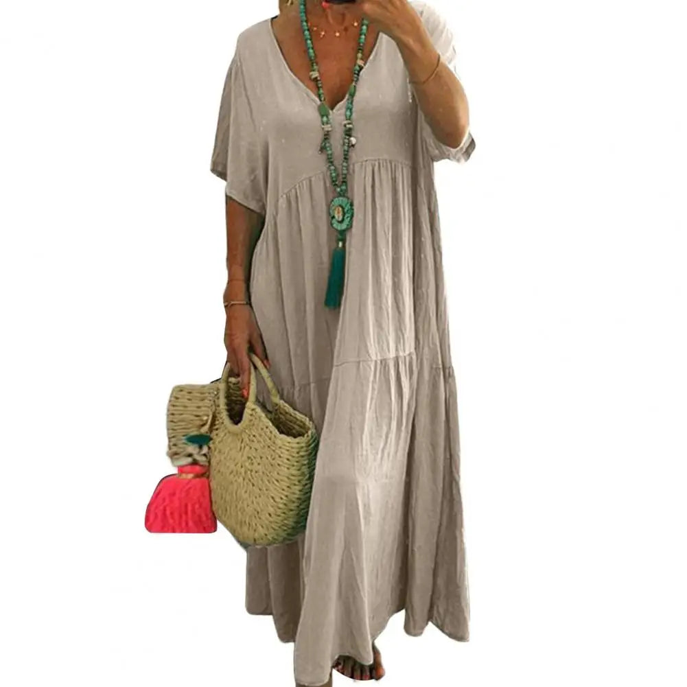 Soft  Chic Big Hem Beach Maxi Dress Plus Size Lady Summer Dress Ankle Length   Women Clothes