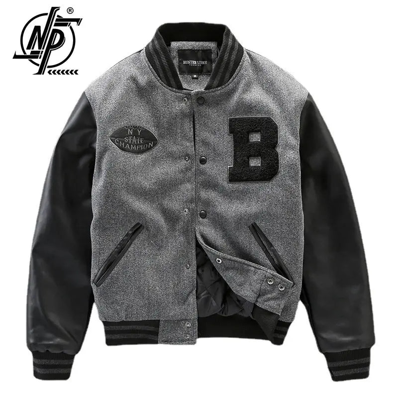 American High Street Thick Baseball Jacket for Men Winter Patchwork Letter Embroidered PU Leather Sleeves Varsity Coat Unisex