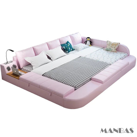 Linlamlim Multifunctional Genuine Leather Parent-child Bed with Bluetooth Audio and Lamp / Tech Smart Beds Tatami Ultimate Camas