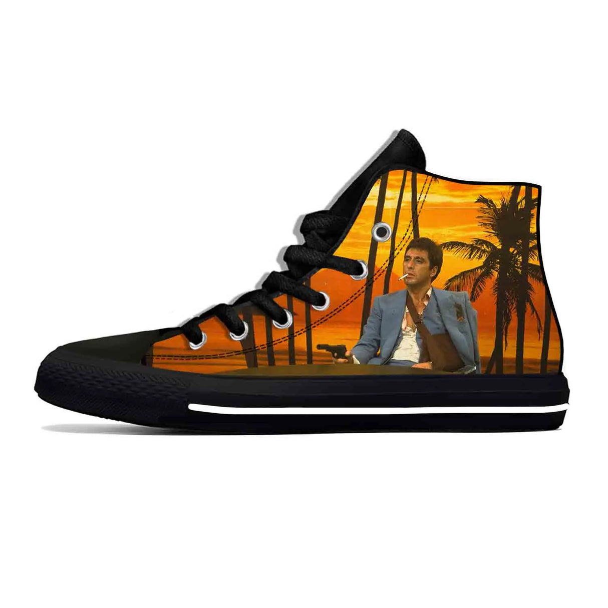 Hot Scarface Tony Montana Movie Anime Cartoon Casual Shoes High Top Lightweight Summer Board Shoes Breathable Men Women Sneakers