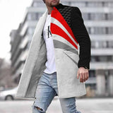 Men Woolen Coat Jacket Fashion Striped Geometric Print Young Mens Clothes Autumn Winter Single Breasted Pocket Overcoat Outwear