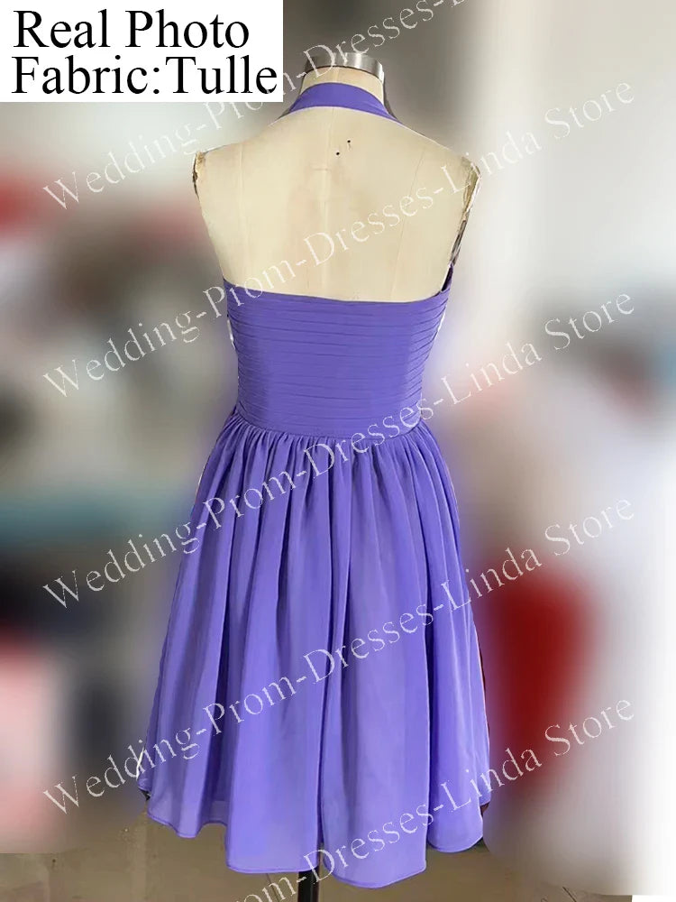 Purple Short Cocktail Homecoming Dresses for Special Events Tulle Halter Backless A-Line Gala Prom Party Graduation 2023 Summer