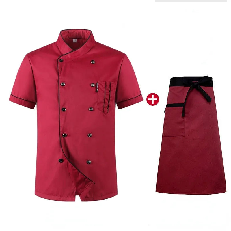 Chef Jacket Short  Sleeve  Cook Coat Barista Baker Work Uniform Waiter Restaurant Hotel Clothes