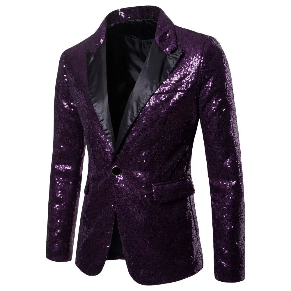 Men's Suit Round Sequin Pocket Single Row Button Wedding Groom Stage Show Hosting Dinner Menswear Bar Dance Casual Men Blazer