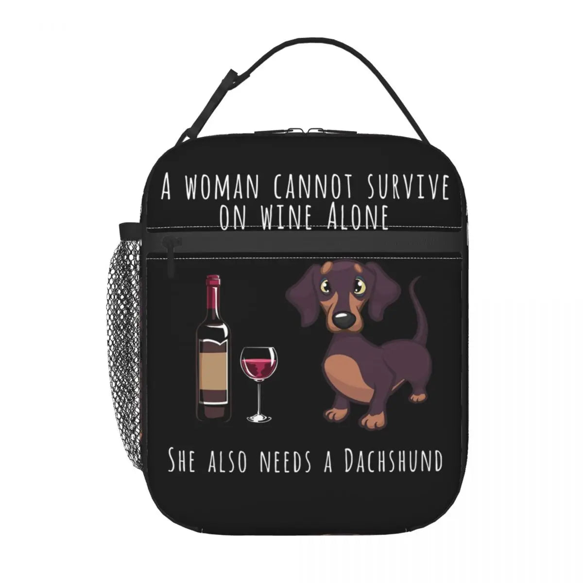 Custom Dachshund And Wine Funny Dog Lunch Bag Women Thermal Cooler Insulated Lunch Boxes for Children School