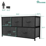 Wide 5 Drawer Storage Organizer Wooden Top Shelf for Closets, Black Grey Dresser   Chest Tower Bedroom