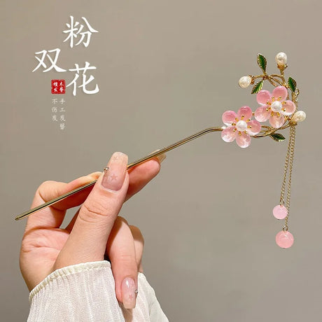 Vintage Tassel Hair Stick Chopsticks For Women Chinese Hanfu Hair Accessories Fringe Pearl Floral Hairpin Forks Metal Jewelry