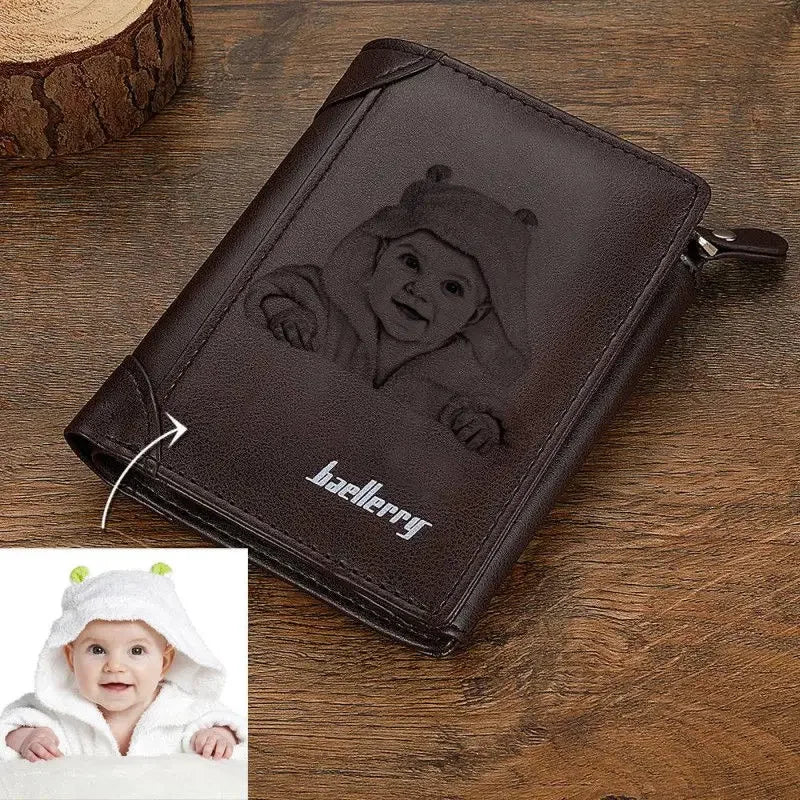 Custom Photo Wallet Leather Multi-card Engraved Picture Card Holder Wallets with Zipper Coin Pocket Father Day Gift for Husband