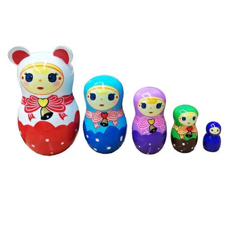 5PCS Matryoshka Dolls Nesting Dolls Cute Wood Russian Montessori Nesting Doll DIY Paint Skill Training Children Christmas Gift