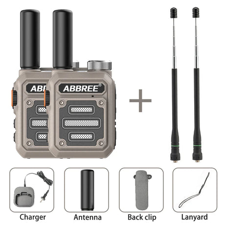 2PCS ABBREE AR-63 Mini Walkie talkie Wireless Copy Frequency Ham Radio for Hunting UHF Professional Communicator Type-C Jack