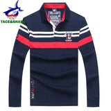 TACE&SHARK Brand Shark Embroidery Long Sleeve Polo Tops Casual Fashion Stripe Men Slim Polo Casual Business Clothes