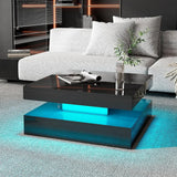 Black LED Coffee Table for Living Room Restaurant Tables Cocktail Tea Table for Home Office Reception (Black) Furniture Dining