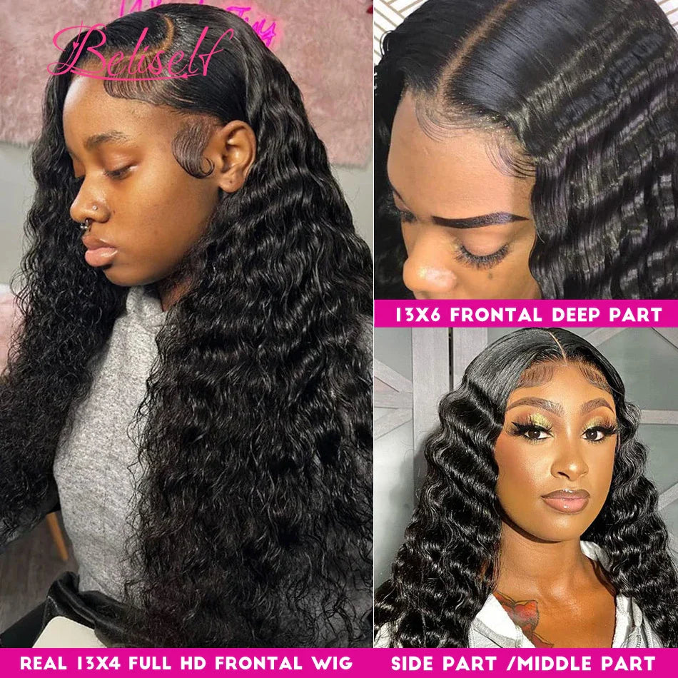 Loose Deep Wave Lace Frontal Wig 30 Inch  Brazilian Remy Hair Wigs With Natural Hairline For Black Woman Beliself