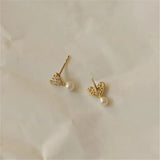 925 Sterling Silver 14k Gold Plated Stud Earrings Mock Pearl Zircon Heart Earrings for Women Elegant Temperament Jewelry