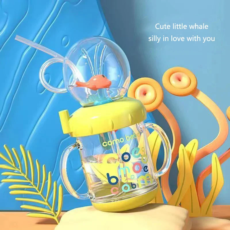 Cups For Children Drink Water Baby Drinking Cup With Whale Squirt 220ml Children'S Water Bottles With Lid And Straw Kids Cup