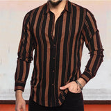 Men's button-up shirt casual business spring and summer large size long-sleeved striped print work daily vacation shirt