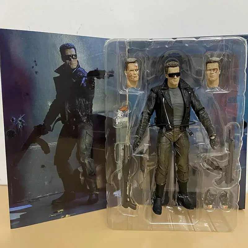 NECA Terminator 2 Judgment Day T-1000 Motorcycle Ultimate Copy T-800 Tech Noir Police Station Assault 18cm PVC Action Figure Toy